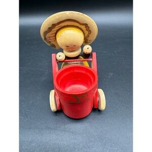 Vintage Wooden Girl Toothpick Holder Figurine Folk Art Hand Painted MCM Décor‎